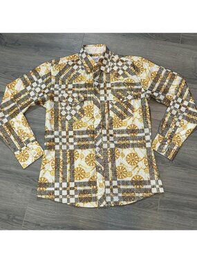 Ace Of Diamond Shirt Mens S Gold Western Metallic Pearl Snap Party Cowboy